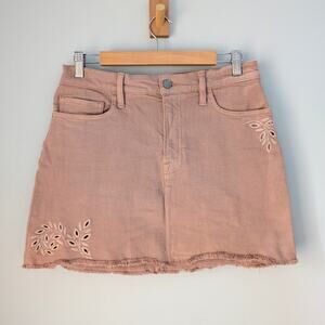 FRAME Le Mini Denim Skirt 27 Pink Dusty Rose Foliage Embroidered Floral Hi Rise